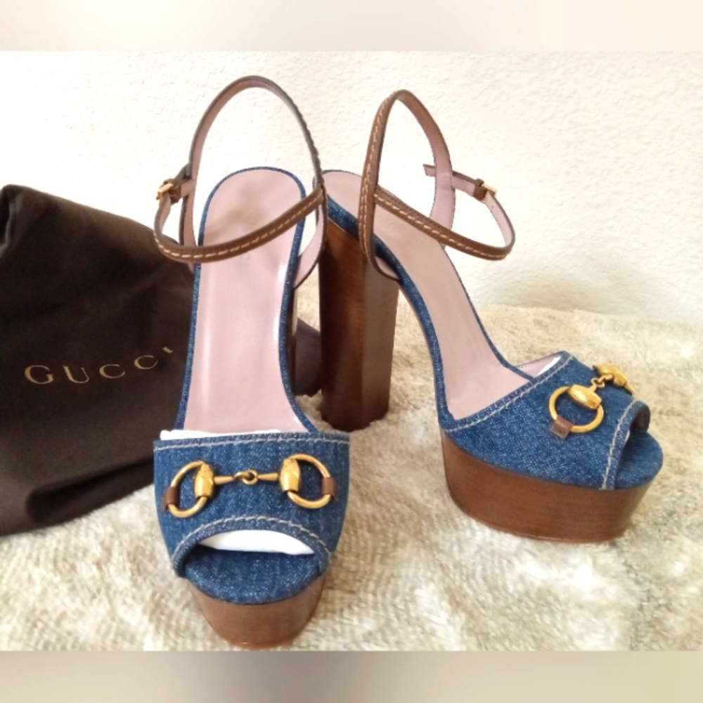 GUCCI DENIM CLAUDIE HORSEBIT PLATFORM